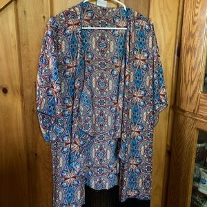 Lularue multicolored shawl/overlay. Lrg. Black fringe light weight.
